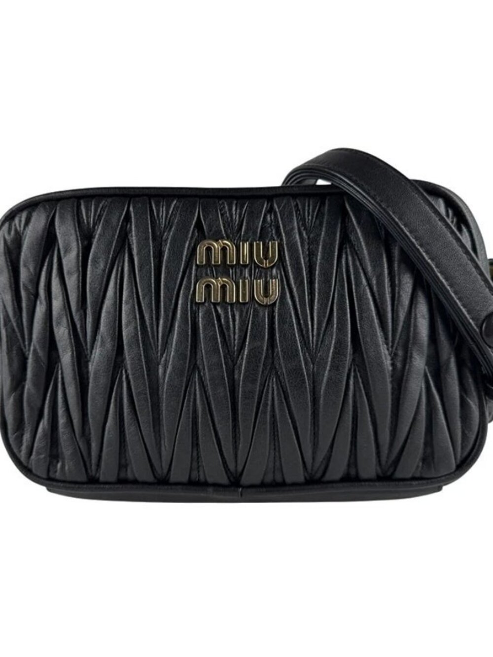 MIUMIU Matelasse Shoulder Bag Black Leather/Goldtone